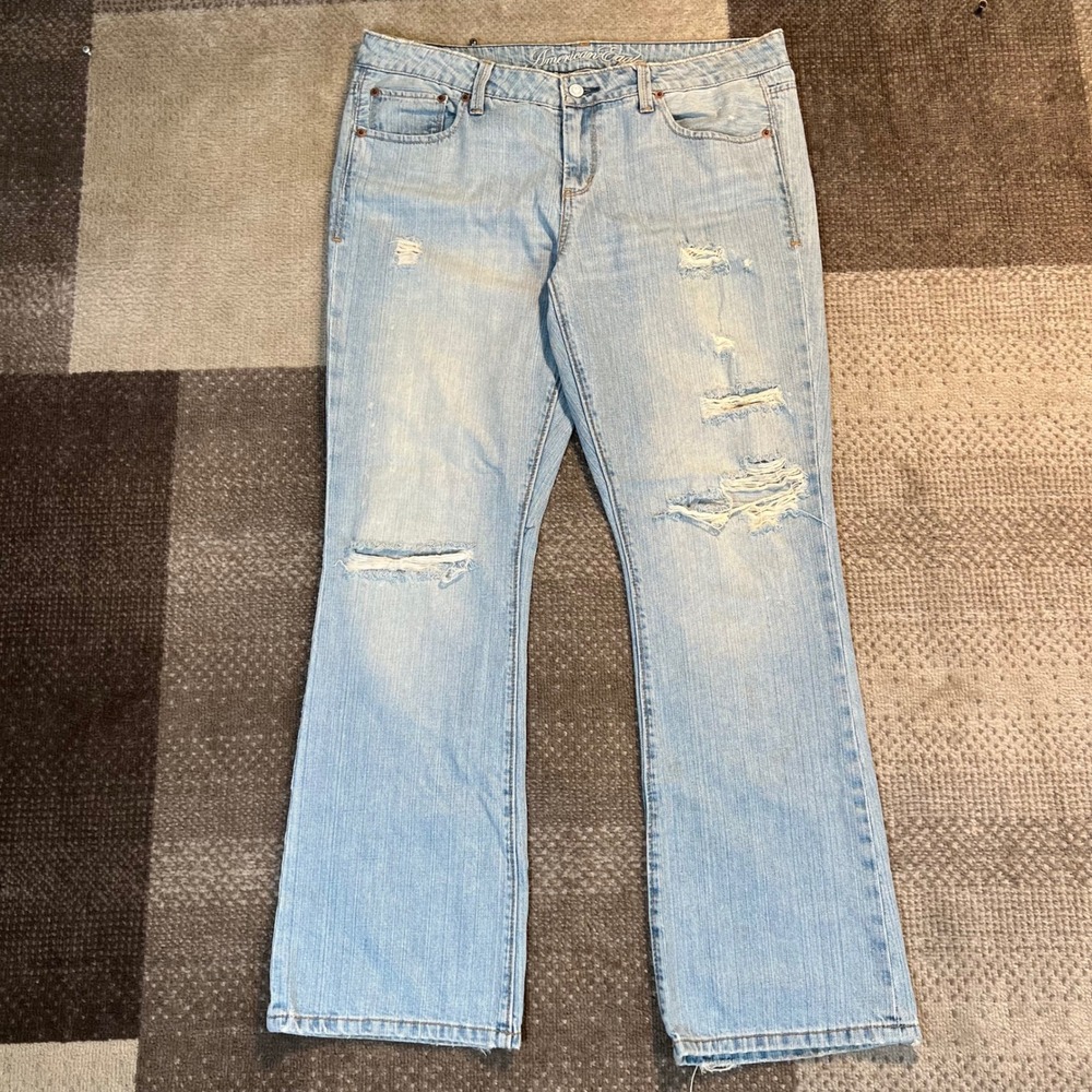 American Eagle True Boot Distressed Light Wash Jeans Womens 12 Short Cotton